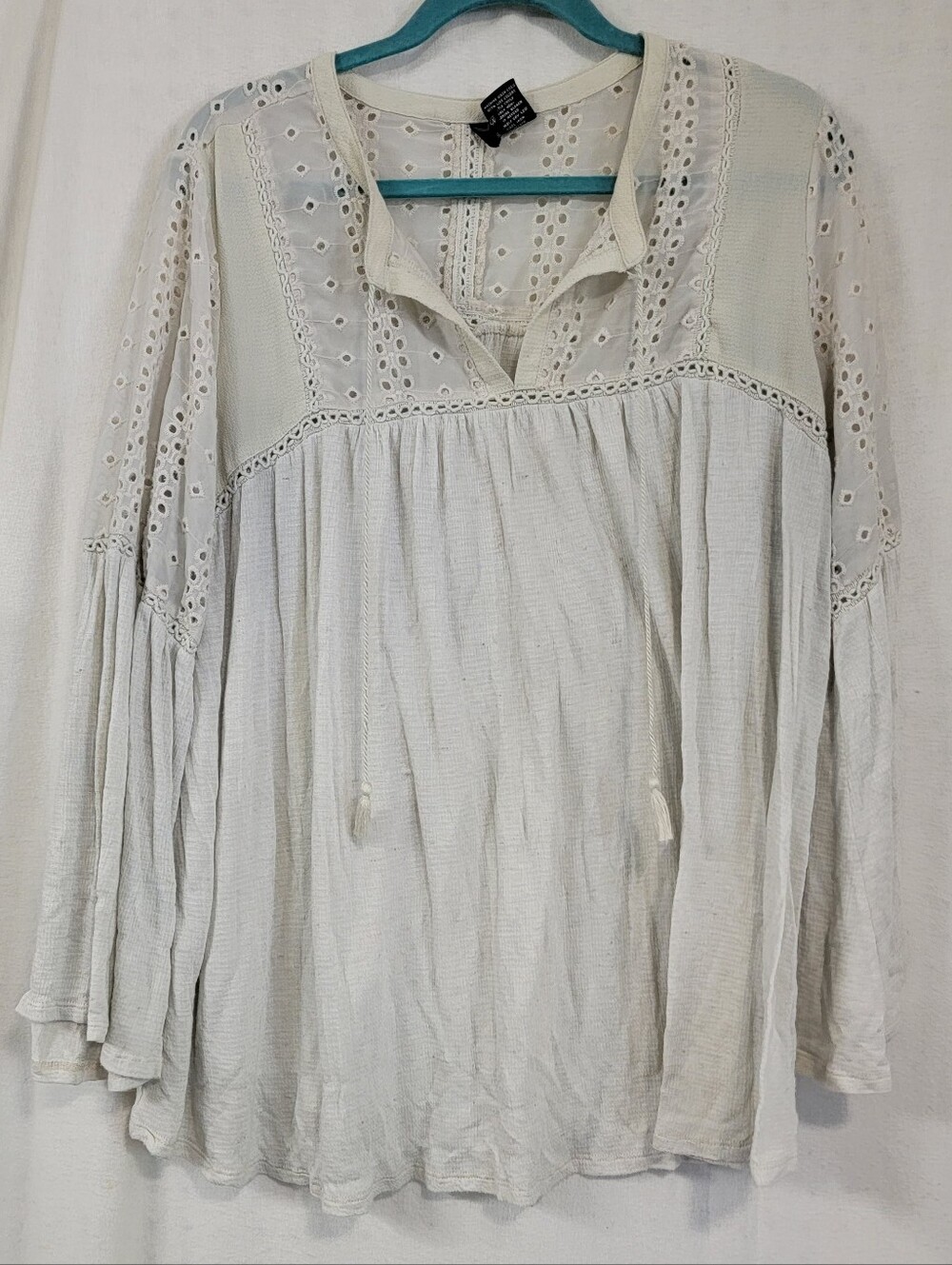 new directions Cream Eyelet Peasant Blouse